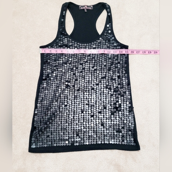 Almost Famous Womans Size M Black Racerback Tank top Sequin Sparkly Embellished - Picture 6 of 10